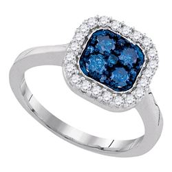 Round Blue Color Enhanced Diamond Square Frame Cluster Ring 3/4 Cttw 10kt White Gold