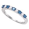 Round Blue Color Enhanced Diamond Wedding Band Ring 1/2 Cttw 10kt White Gold
