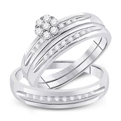 His Hers Diamond Cluster Matching Bridal Wedding Ring Band Set 1/3 Cttw 10kt White Gold