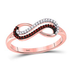 Round Red Color Enhanced Diamond Infinity Ring 1/10 Cttw 10kt Rose Gold