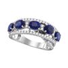 Round Blue Sapphire Diamond Fashion Band Ring 2-7/8 Cttw 18kt White Gold