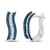 Image 1 : Round Blue Color Enhanced Diamond Striped Hoop Earrings 1/4 Cttw 10kt White Gold