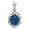 Round Blue Color Enhanced Diamond Oval Cluster Pendant 1/5 Cttw 10kt White Gold