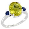 2.64 CTW Lemon Quartz & Blue Sapphire Ring 14K White Gold - REF-31M4K