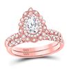 Pear Diamond Milgrain Bridal Wedding Ring Band Set 1-1/3 Cttw 14kt Rose Gold