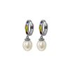 Genuine 9 ctw Pearl, Amethyst & Blue Topaz Earrings 14KT White Gold - REF-43Y2F