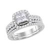 Diamond Halo Bridal Wedding Engagement Ring Band Set 1.00 Cttw 14kt White Gold