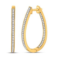 Diamond Oblong Oval Hoop Earrings 1/3 Cttw 10kt Yellow Gold