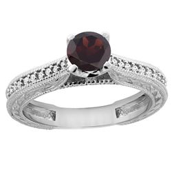 0.75 CTW Garnet & Diamond Ring 14K White Gold - REF-53Y2V