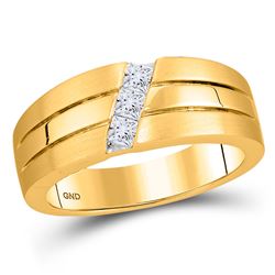 Mens Diamond 3-stone Wedding Ring Band 1/3 Cttw 14kt Yellow Gold