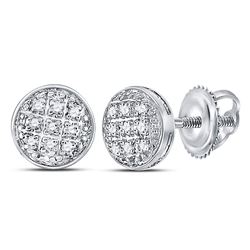 Mens Diamond Circle Cluster Earrings 1/20 Cttw 10kt White Gold