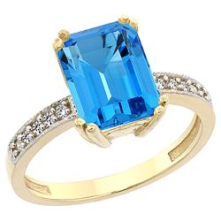 3.70 CTW Swiss Blue Topaz & Diamond Ring 10K Yellow Gold - REF-32M2A