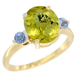 2.64 CTW Lemon Quartz & Blue Sapphire Ring 10K Yellow Gold - REF-23K7W