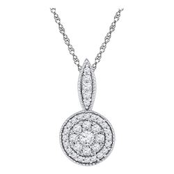 Diamond Circle Frame Flower Cluster Pendant 1/3 Cttw 10kt White Gold
