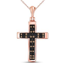 Round Brown Diamond Cross Faith Pendant 1/8 Cttw 10kt Rose Gold