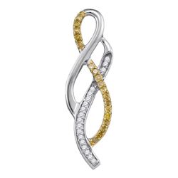 Round Yellow Color Enhanced Diamond Woven Strand Pendant 1/5 Cttw 10kt White Gold