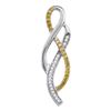 Image 1 : Round Yellow Color Enhanced Diamond Woven Strand Pendant 1/5 Cttw 10kt White Gold