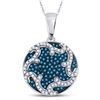 Image 1 : Round Blue Color Enhanced Diamond Circle Pendant 1/3 Cttw 10kt White Gold
