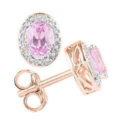 Oval Morganite Stud Diamond Accent Earrings 1-1/3 Cttw 10kt Rose Gold