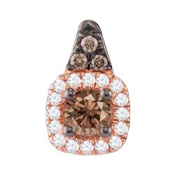 Round Brown Diamond Halo Solitaire Pendant 1/4 Cttw 14kt Rose Gold