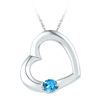 Image 1 : Round Lab-Created Blue Topaz Heart Pendant 1/6 Cttw 10kt White Gold