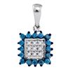 Image 1 : Round Blue Color Enhanced Diamond Square Cluster Pendant 1/3 Cttw 10kt White Gold