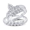 Image 1 : His & Hers Diamond Cluster Matching Bridal Wedding Ring Band Set 1/8 Cttw 10kt White Gold