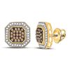 Image 1 : Round Brown Diamond Octagon Cluster Earrings 1/2 Cttw 10kt Yellow Gold