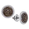 Image 1 : Round Brown Diamond Concentric Cluster Earrings 1/2 Cttw 10kt White Gold