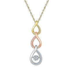 Diamond Triple Teardrop Moving Twinkle Pendant 1/6 Cttw 10kt Tri-tone Gold