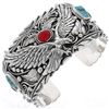 Image 1 : Navajo Turquoise Coral Sterling Silver Eagle Cuff