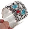 Image 3 : Navajo Turquoise Coral Sterling Silver Eagle Cuff