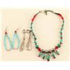 Image 2 : Turquoise, Coral & Silver Necklace & Earrings Lot