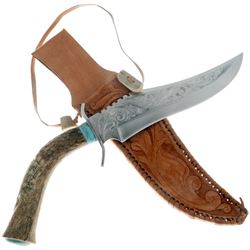 Turquoise Bowie Knife Custom Hand Carved Antler