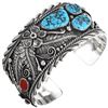 Image 1 : Navajo Turquoise Coral Sterling Silver Cuff