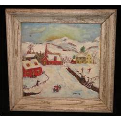 Oil on Cardboard, Winter Scene, Moses