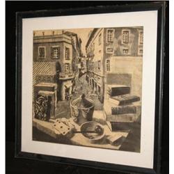 Woodcut, Window Street Scene, MC Escher