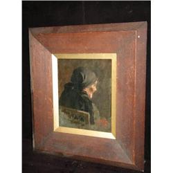 O/B, Old Woman Portrait, signed Millet