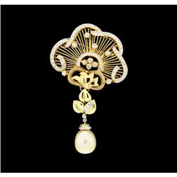 2.65 ctw Diamond and Pearl Pendant-Pin - 18KT Yellow Gold