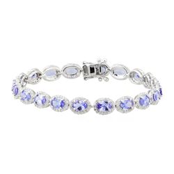 7.57 ctw Tanzanite and Diamond Bracelet - 18KT White Gold