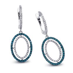 14k White Gold  0.56CTW Diamond and Blue Diamonds Earrings