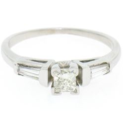 14k White Gold 0.66 ctw Princess Diamond Engagement Ring Tapered Baguette Accent