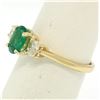 Image 3 : 14k Solid Yellow Gold 1.03 ctw Three Stone Prong Set Oval Emerald & Diamonds Rin