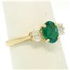 Image 4 : 14k Solid Yellow Gold 1.03 ctw Three Stone Prong Set Oval Emerald & Diamonds Rin