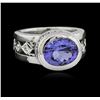 3.78 ctw Tanzanite and Diamond Ring - 18KT White Gold