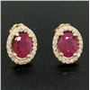 Image 1 : 14k Yellow Gold 2.47 ctw Oval Blood Ruby Solitaire Earrings Pave Diamond Halos