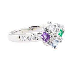 0.50 ctw Multi-Color Gemstone and Diamond Ring - 14KT White Gold