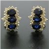 Image 2 : 14k Yellow Gold 2.80 ctw Oval Sapphire Round Diamond Cluster Omega Back Earrings