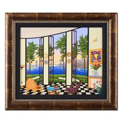 Fanch Ledan, "Black and White Interior" Framed Limited Edition Serigraph on Canvas, Numbered Inverso