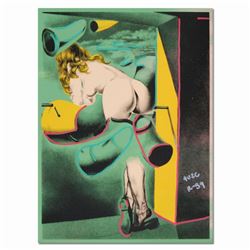 Ringo, "Figure Out the Window" One-of-a-Kind Hand-Pulled Silkscreen and Mixed Media Painting on Canv